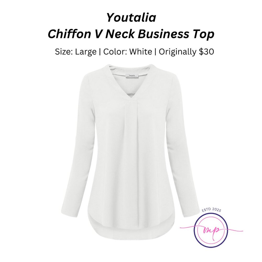 Youtalia Women's 3/4 Cuffed Blouse - Elegant V-Neck Chiffon Top - Size Large